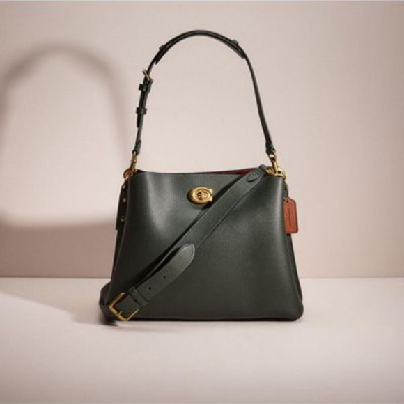 BNWT Coach Willow C2590 Brass/Amazon Green Multi Shoulder Bag In Colorblock - Picture 6 of 9